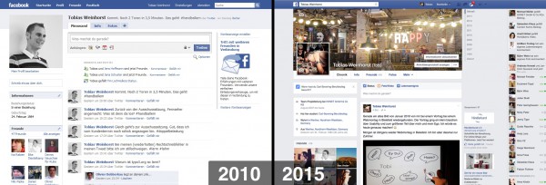 Screenshot von der Facebook-Profilseite aus 2010 und 2015.