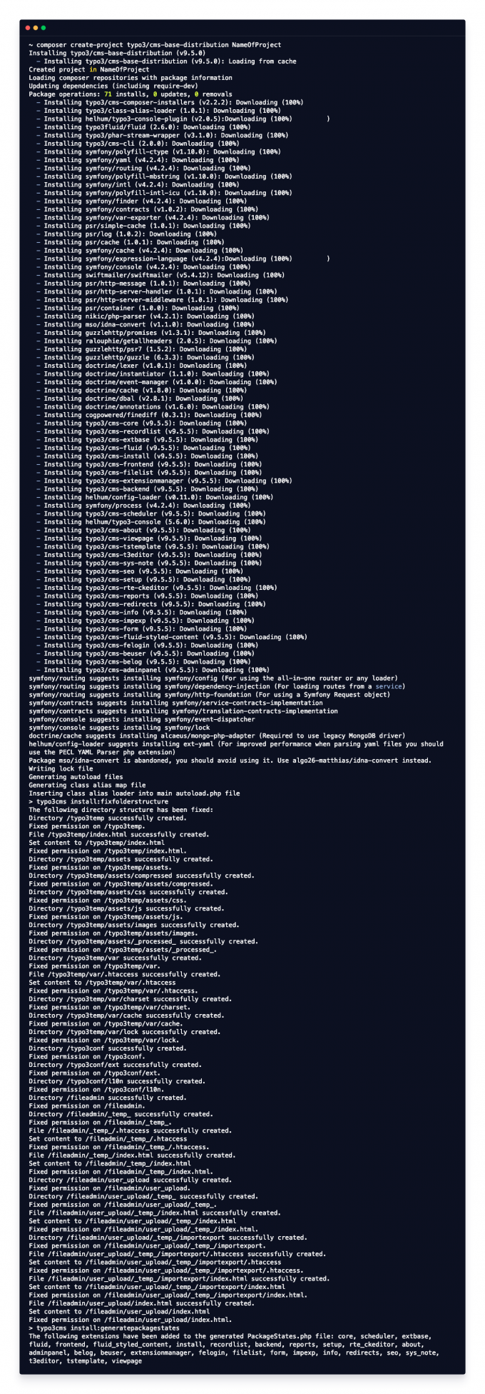 Setting up TYPO3 9 locally with buildin PHPServer and SQLite