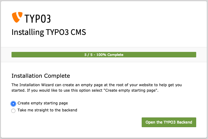 TYPO3 install last step