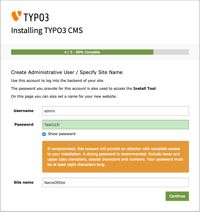 TYPO3 install step four