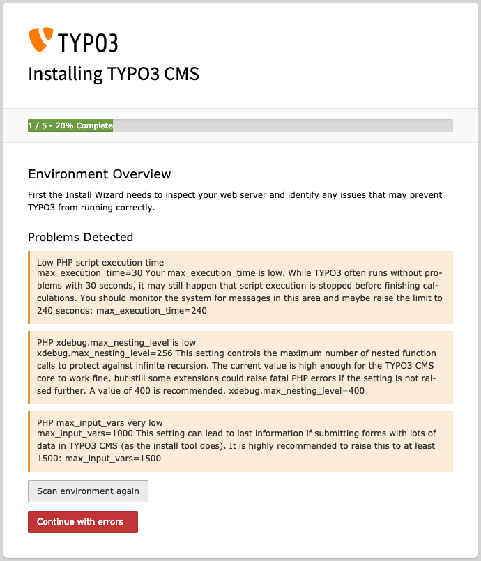 TYPO3 install first step