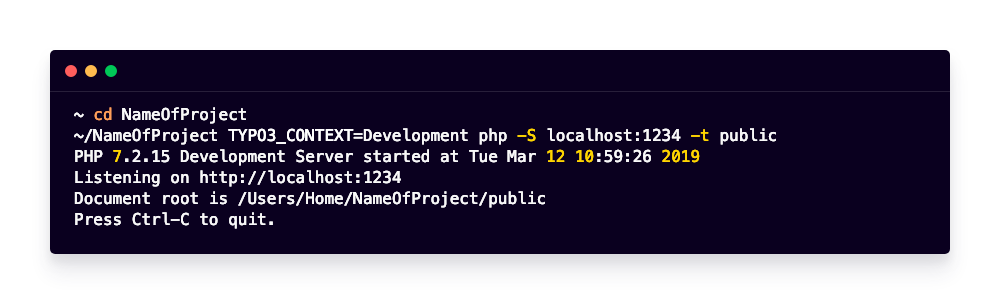 starting the local PHP server